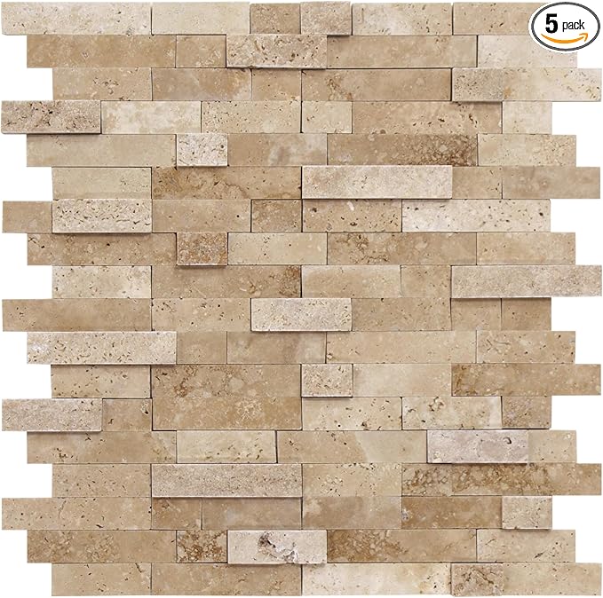 SUNWINGS 5-Sheet Peel and Stick Mosaic Natural 3D Stone Self Adhesive Marble by Sunwings