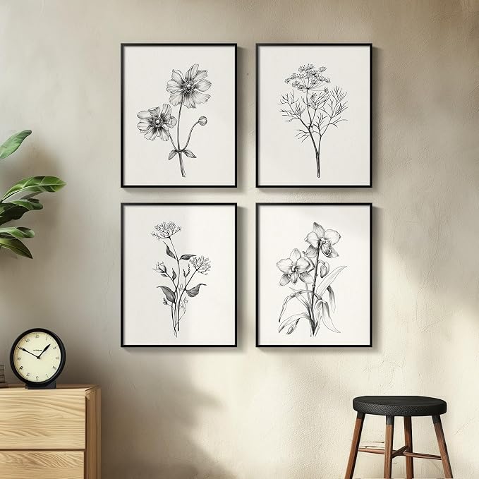 Framed Black and White Floral Wall Art - Image 2