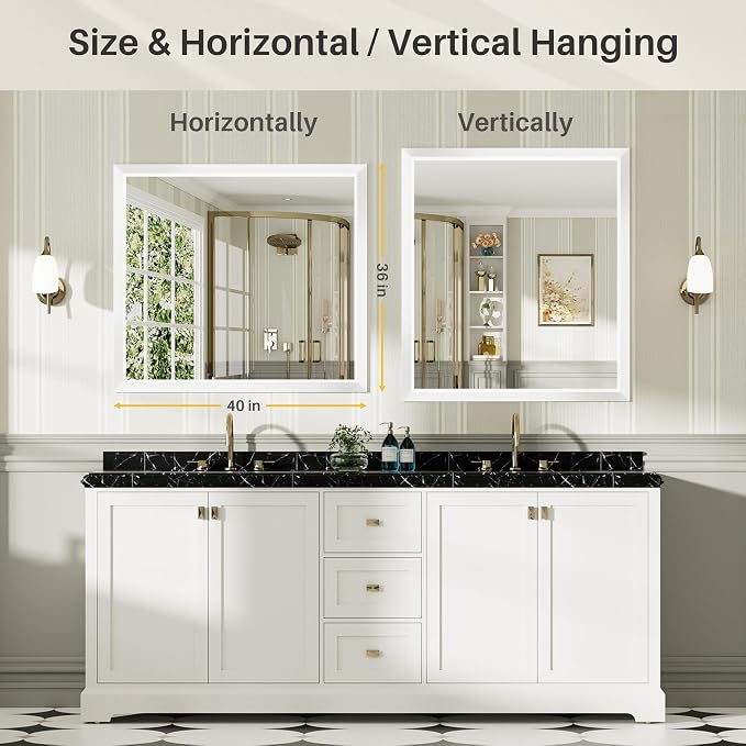 40x30 Inch White Bathroom Mirror - Image 6