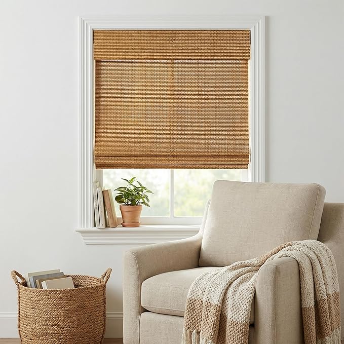 Cordless Woven Wood Roman Shades, Bamboo Shades Sizes 20 to 72 Wide and 24 to - Image 4