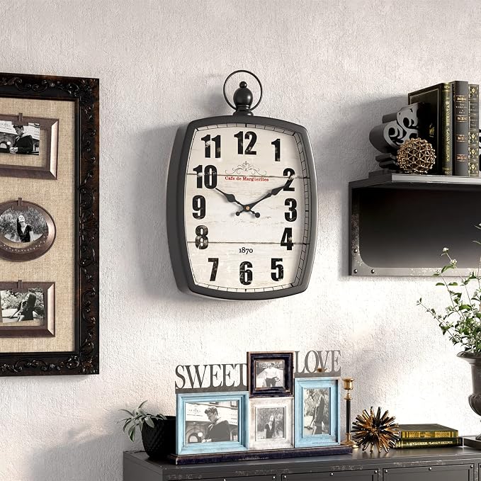 Menterry Large Retro Rectangle Wall Clock, Battery Operated Silent Decor Wall - Image 7