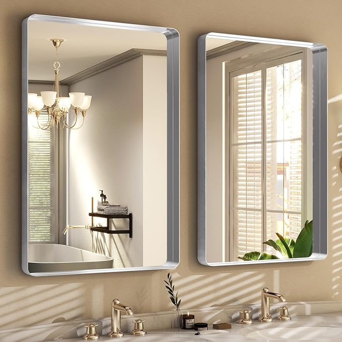 Easly Silver Bathroom Mirror for Wall, 36x24 Inch Rectangular Aluminum Alloy - Image 3