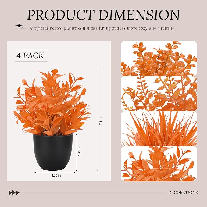 Der Rose Fall Fake Plants 4 Packs Artificial Plants Small Faux Plants Black - Image 3