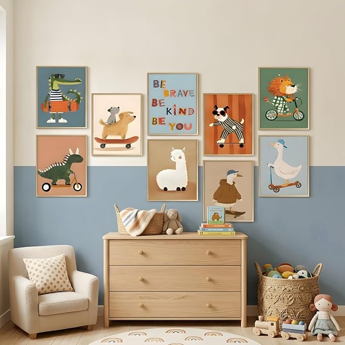 tgguytiy Kids Room Wall Art Set of 9 Cute Cartoon Animal Canvas Prints Nursery - Image 6