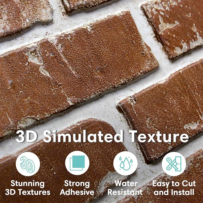 Commomy 3D Peel and Stick Brick, Ultralight Thin PVC Faux Brick Wall Panels - Image 2