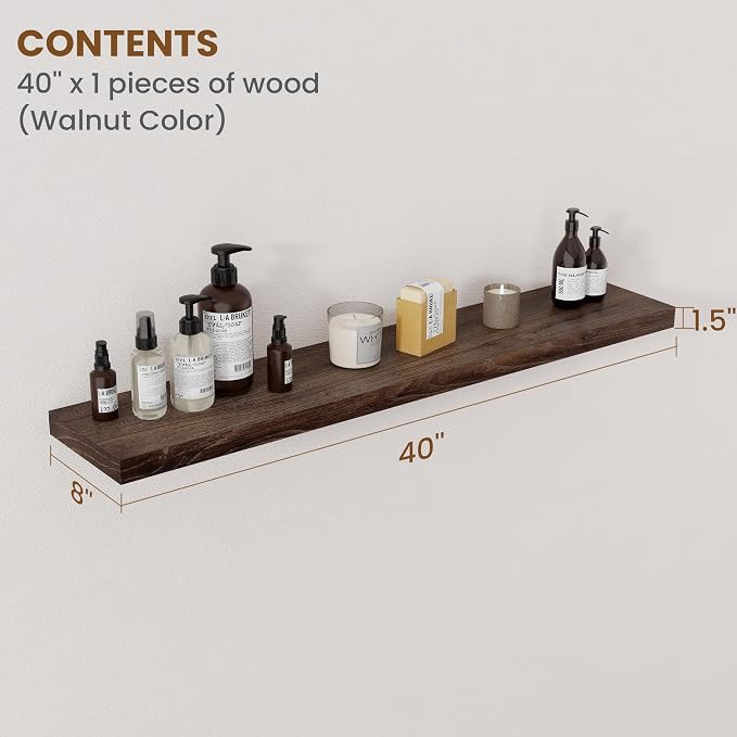 Floating Shelves for Wall Decor, 8 Inch Deep Rustic Solid Elm Wood Floating - Image 2