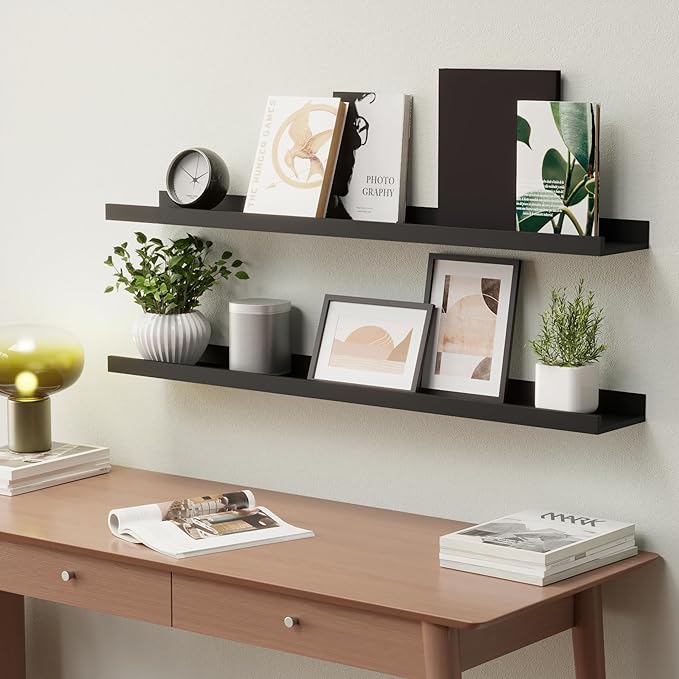 Boswillon 35.4 Inches Long Floating Shelves Wall Mounted, 2 Set Modern Black - Image 2