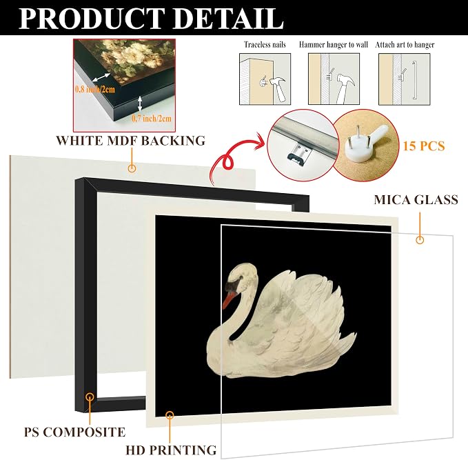 LANCHI95 16 PCS FRAMED Black and White Home Decor, Eclectic Wall Art, - Image 3
