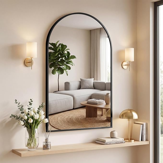 OLIXIS 26x38 Inch Arched Black Bathroom Mirror by OLIXIS