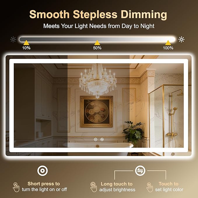LED Bathroom Mirror, Smart Anti-Fog, Stepless Dimmable - Image 4