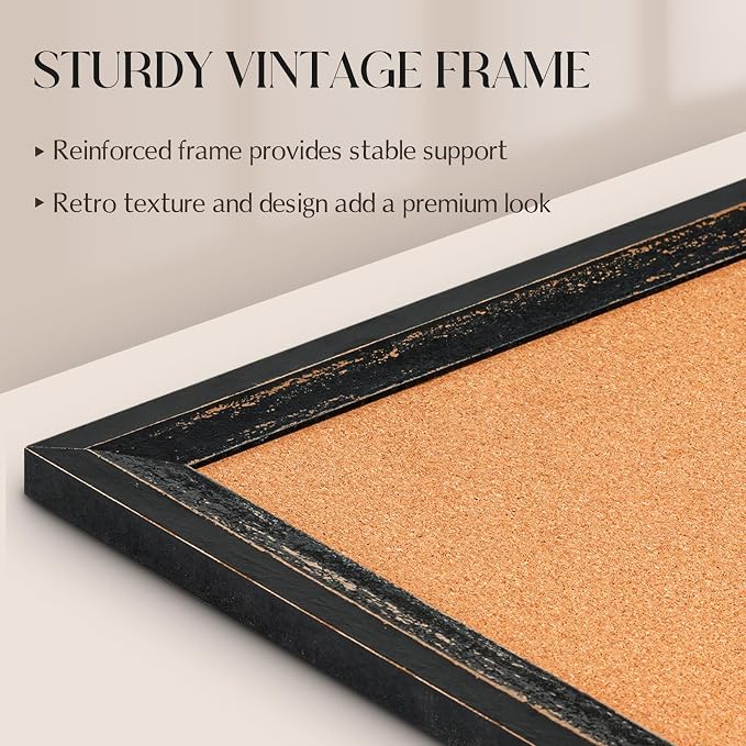 Cork Board Bulletin Board, Rustic Black Wooden Frame, Decorative Hanging Pin - Image 3