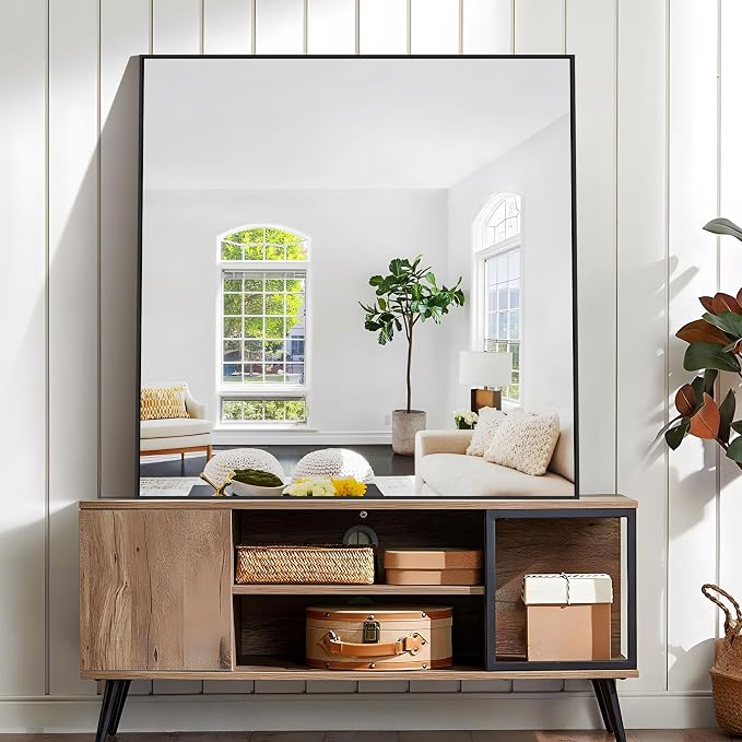 KOCUUY Black Square Mirror, Large Black Wall Mounted Mirror, Metal Framed Mirror - Image 4