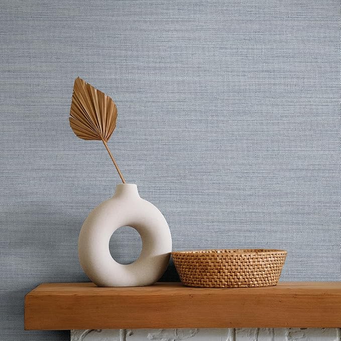 Tempaper Textured Powder Blue Horizontal Faux Grasscloth Removable Peel and - Image 3