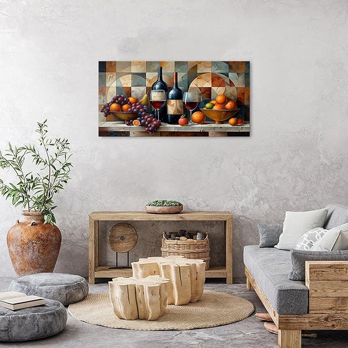 Abstract Kitchen Wall Art Geometric Dining Room Wall Decor Red Wine Glass - Image 5