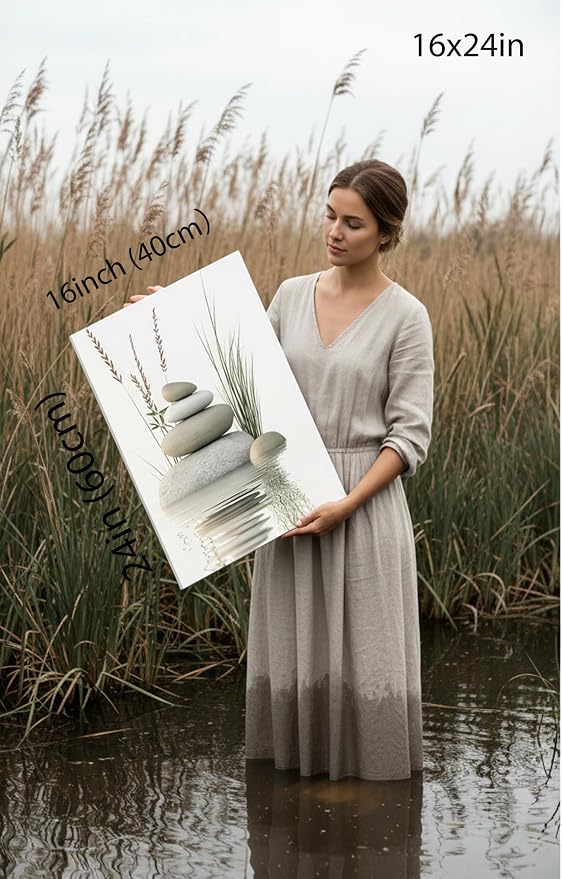 KBIERQN Zen Stone Canvas Wall Art Stacked Stones in Water Poster Print Tranquil - Image 3