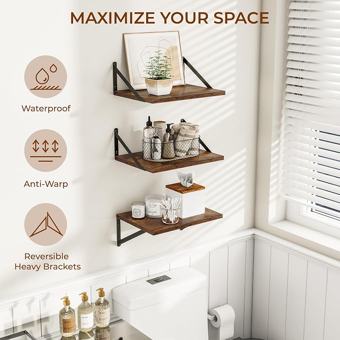 Deep Floating Shelves for Wall, 12 Inch Deep Floating Shelves Set of 3 - Image 4