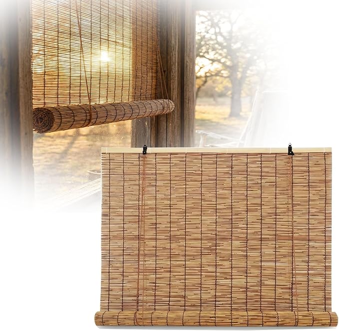 Bamboo Roller Shades for Outdoor Patio, Bamboo Blinds, UV Protection, Light by Unknown