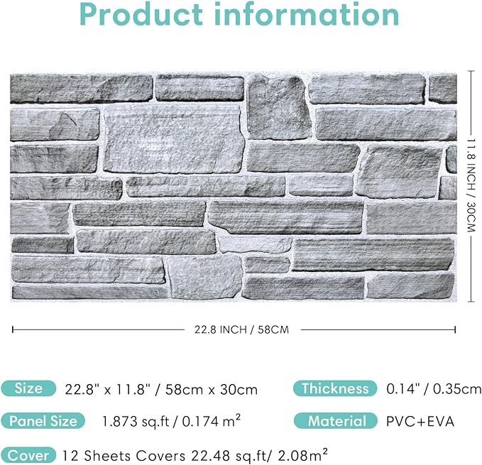 Commomy 12pcs Faux Stone 3D Wall Panels Peel and Stick - Image 6