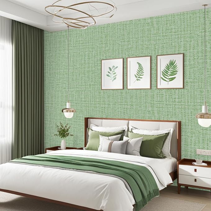 TANONE Contact Paper Peel and Stick, Grasscloth Green Wallpaper Self Adhesive - Image 4
