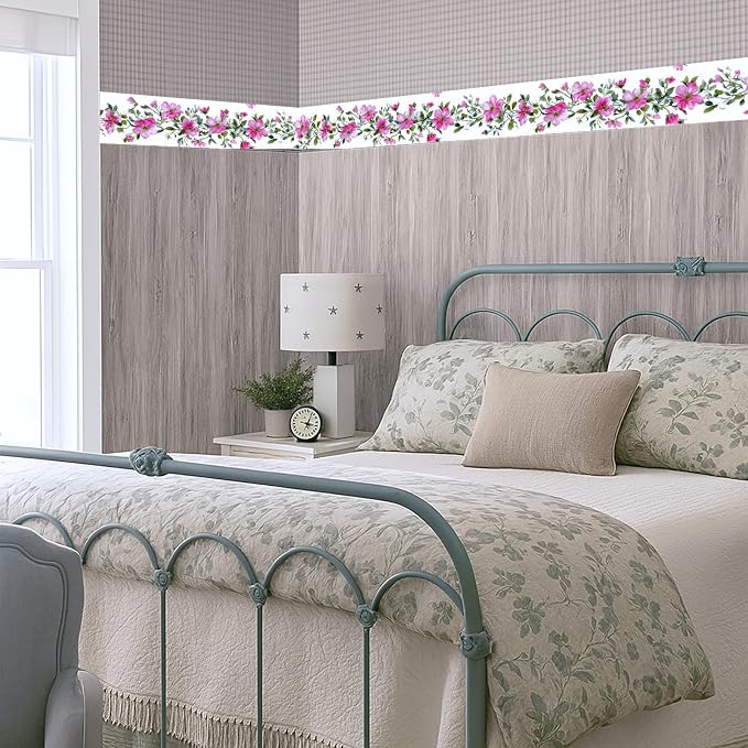 Pink Floral Wallpaper Border 196x4 Inch Peel and Stick Wall Border Self - Image 7