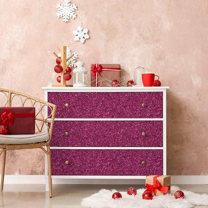CHIHUT 15.7''x100'' Hot Pink Wallpaper Sparkly Glitter Wallpaper Stick and Peel - Image 5