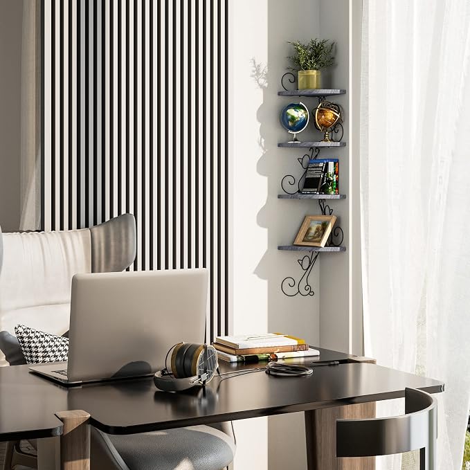 Alsonerbay Wall Mount Corner Shelves 4 Tier Floating Corner Storage Wood - Image 4