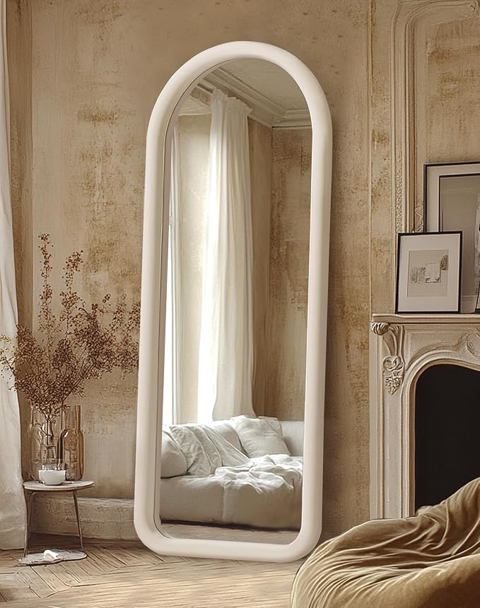 Delma Arched Full Length Mirror, Free Standing Floor Velvet Finish Frame Mirror - Image 8