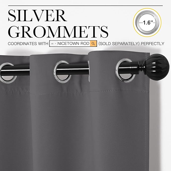 NICETOWN Grey Blackout Curtain Panels - Image 5