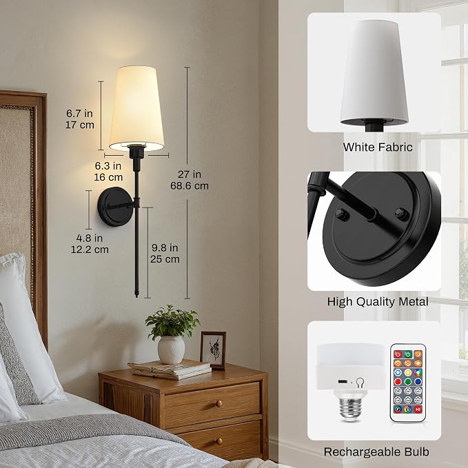 DORESshop Battery Operated Wall Sconce Set of 2, Wireless Wall Light Easy to - Image 7