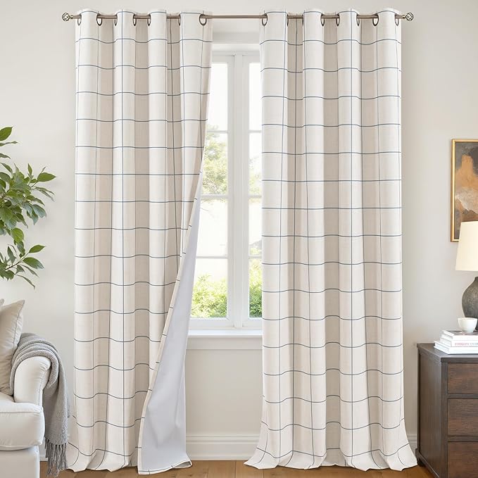 Lajode Navy Blue Plaid Patterned Curtains Thermal Insulated by Lajode