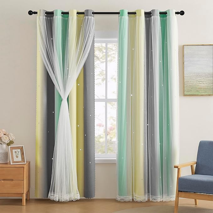 XiDi Yellow & Rainbow Curtains for Kids & Girls Room by Addsomecolortolife