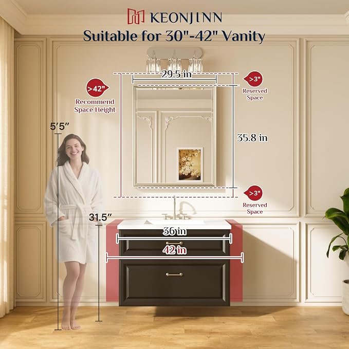 Keonjinn 30" x 36" Brushed Nickel Bathroom Mirrors - Image 2