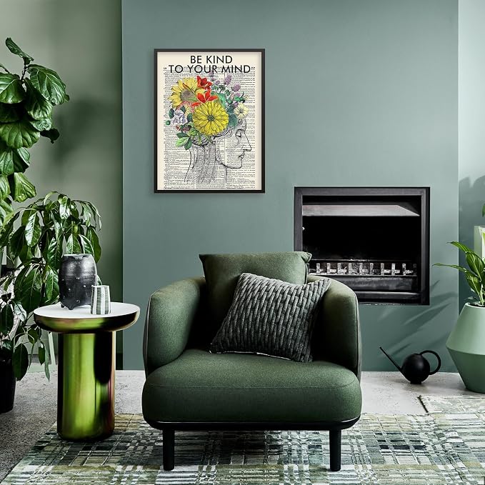 Be Kind To Your Mind Quote Poster Prints Mental Health Canvas Wall Art 24x36 - Image 5
