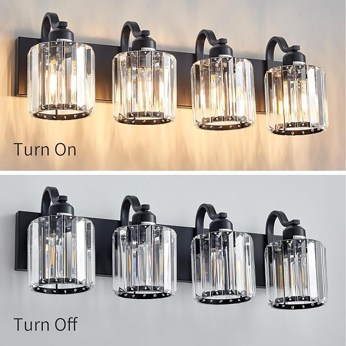 Black 4 Light Fixtures Bathroom Vanity Light Crystal Modern Vanity Over Mirror - Image 4