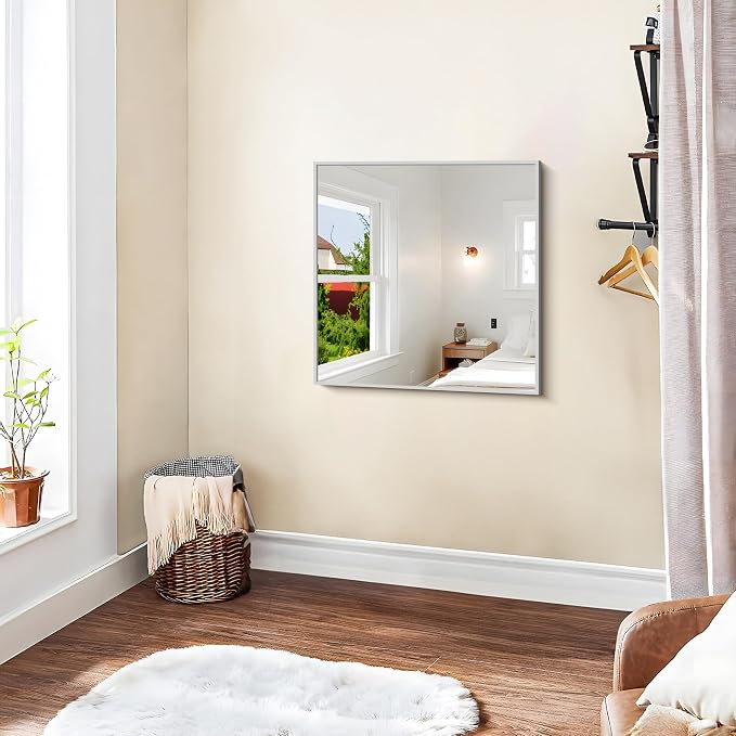 KOCUUY Silver Framed Mirror, HD Tempered Glass, Anti-Rust Frame, Modern Design - Image 5