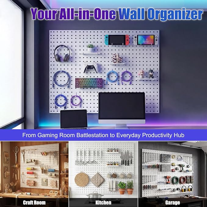 Spampur Peg Board, 4 Pack Metal Peg Board Panels, Craft Room Storage and - Image 7