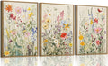 KISSFOX 3 Piece Watercolor Wildflower Botanical Framed Wall Art Colorful Floral by KISSFOX