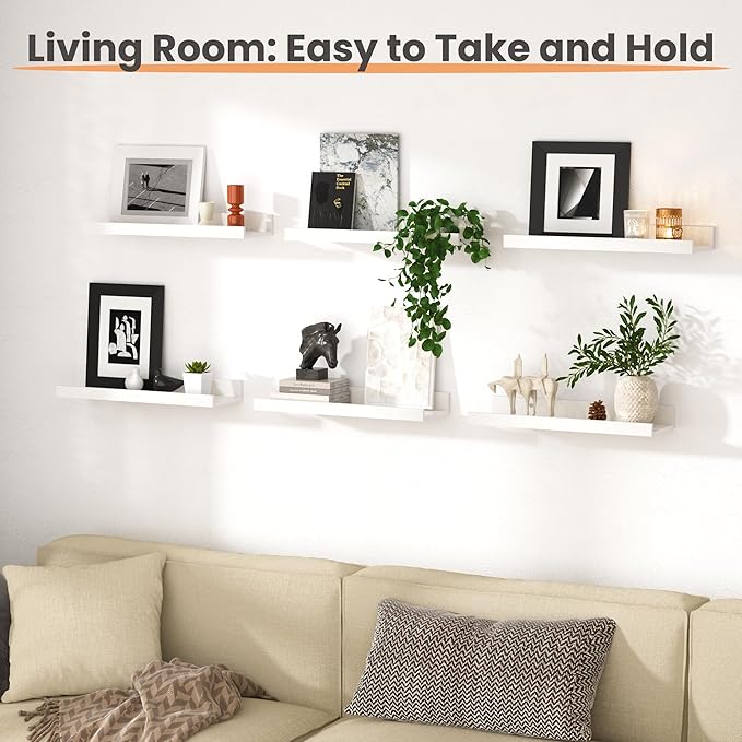 upsimples Floating Shelves for Wall, Wall Shelves for Decor Storage Set of 6 - Image 4