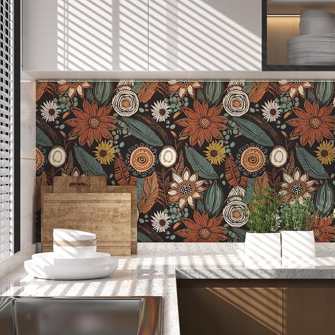 Laatse Boho Wallpaper Peel and Stick, Vintage Floral Contact Paper 17.5" x - Image 4