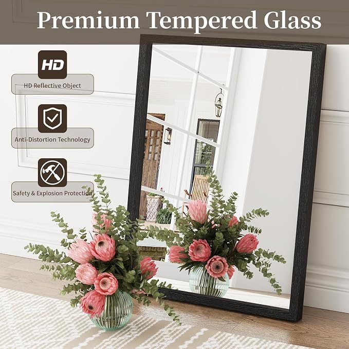 Syndra Black Wood Frame Bathroom Mirror, Waterproof Slim Deep Frame, - Image 8