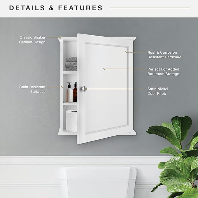 MCS 23x18 White Medicine Cabinet Organizer, Wall Mounted Bathroom Cabinet - Image 5