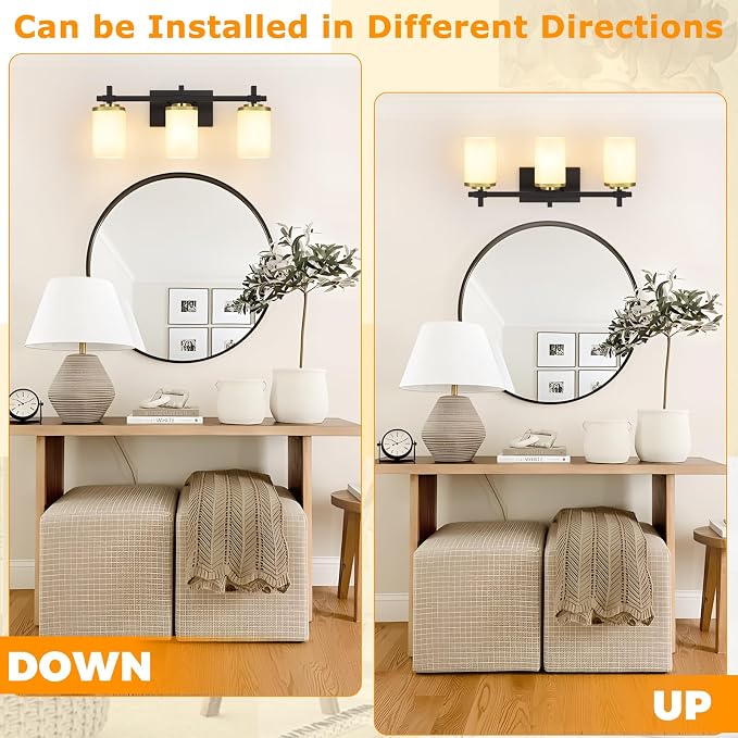 3-Lights Black and Gold Bathroom Lighting Fixtures Over Mirror, Anti-Rust - Image 4