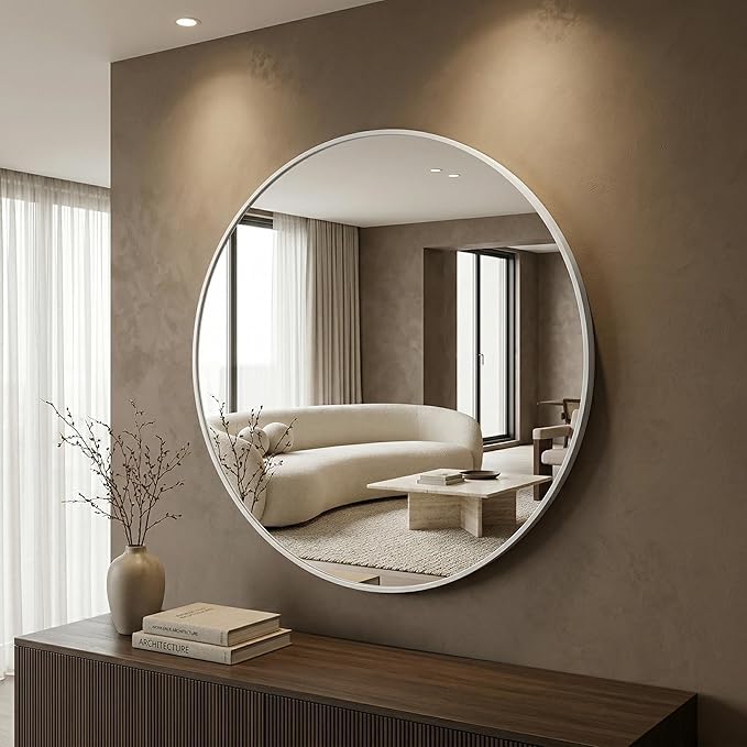 HARRITPURE Round Mirror 20" White Wall Mounted Circle Mirrors Vanity Mirror - Image 7
