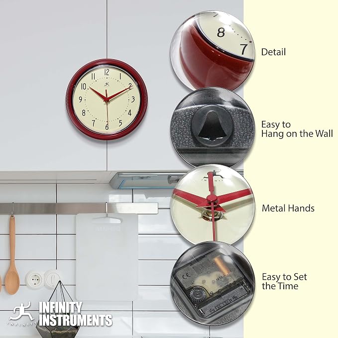 Infinity Instruments LTD. Retro 12 inch Silent Sweep Non-Ticking Mid Century - Image 6