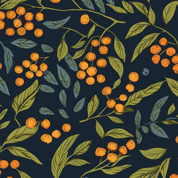 BOKEBEVE Extra Long Blue Orange Wallpaper Peel and Stick Boho Floral Contact by BOKEBEVE