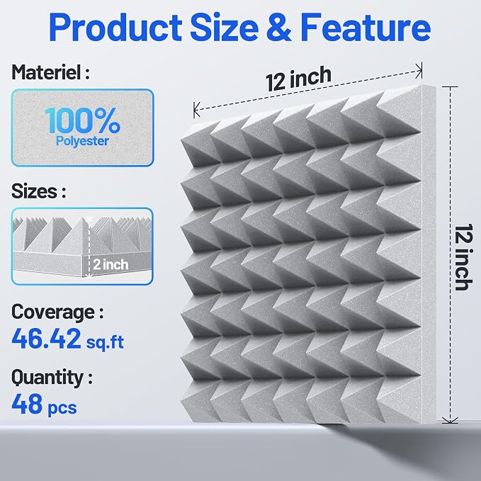 48 Pack Pyramid Sound Proof Foam Panels - Image 6