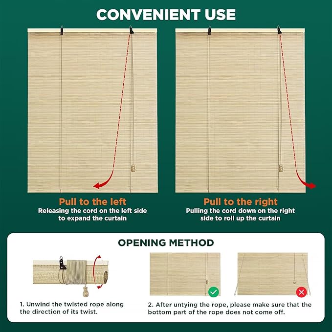 Bamboo Roller Blinds Shades, Outdoor Bamboo Roll Up, Vertical Lifting, - Image 5