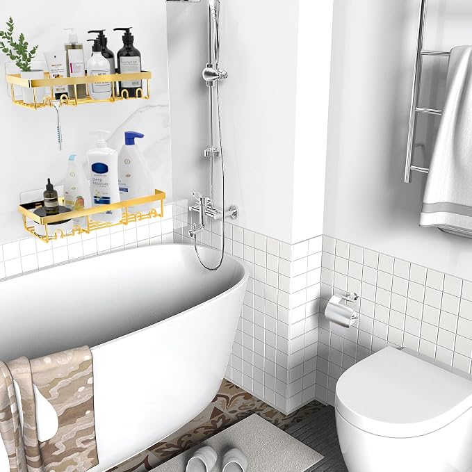 Moforoco Shower Caddy Shelf Organizer Rack, Self Adhesive Black Bathroom - Image 4