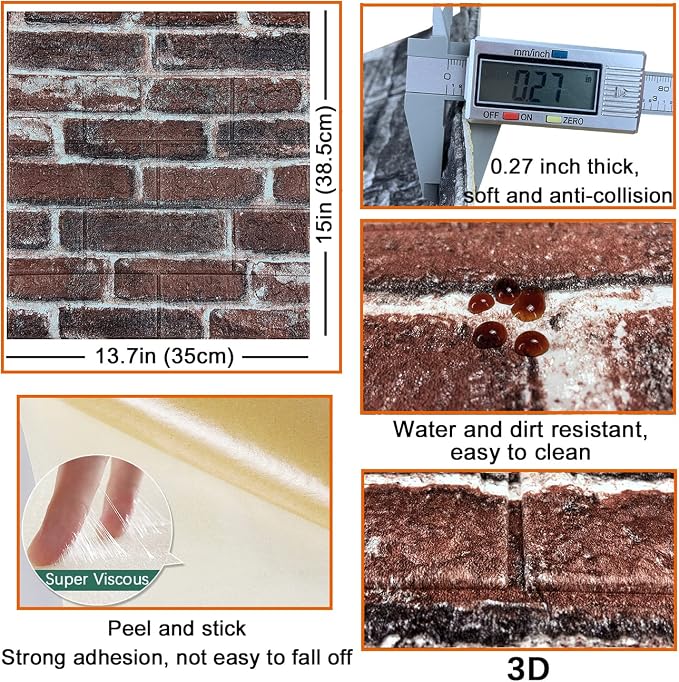 20PCS 3D Wall Panels Peel and Stick 3D Brick Wallpaper Peel and Stick Faux - Image 5