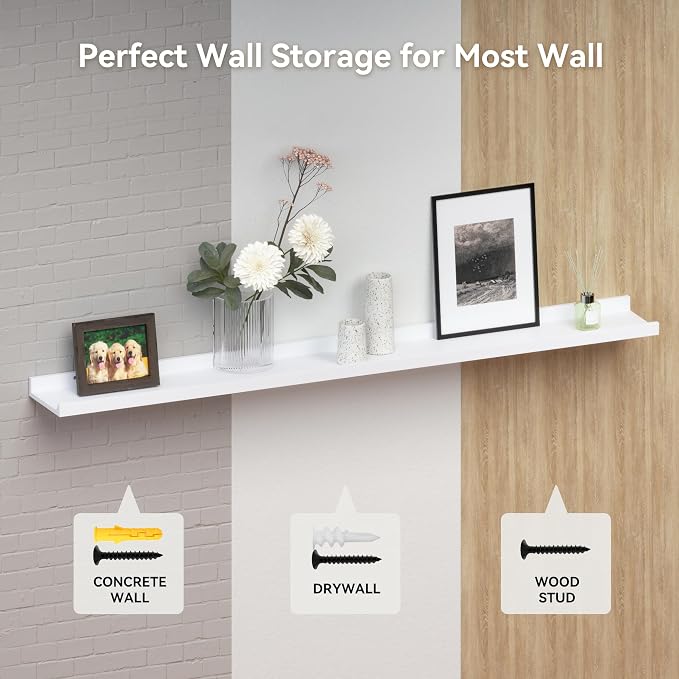 RICHER HOUSE 3 Set White Floating Shelves, 16 inches Wall Mounted White Shelves - Image 4